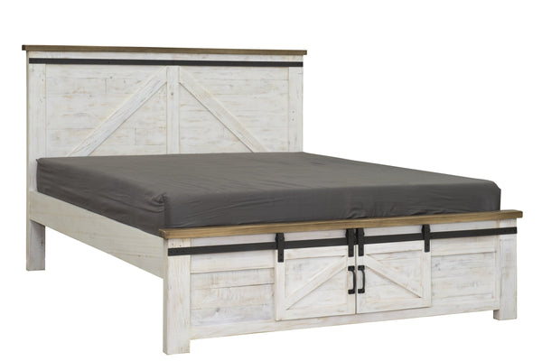 Lh Imports Provence King Bed - Stylish Fsc Recycled Pine Design With Durable Metal Support And Barn Doors White,Brown Reclaimed Pine,Iron Pvn001qs