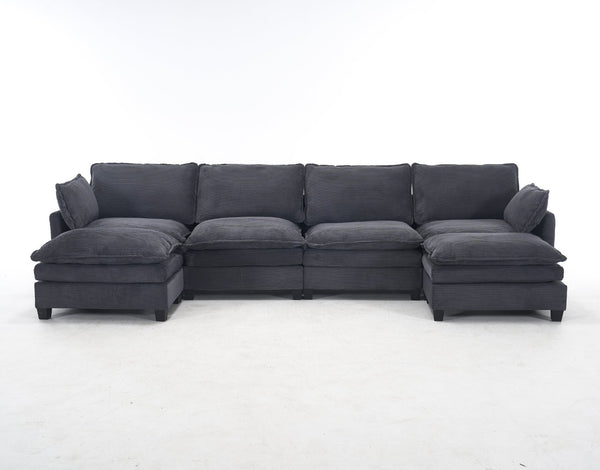 English Elm Oversized Modular Velvet U-Shaped Sofa - Luxurious 4-Seat Couch With 2 Ottomans & Pillows W2705S00024-GIGA