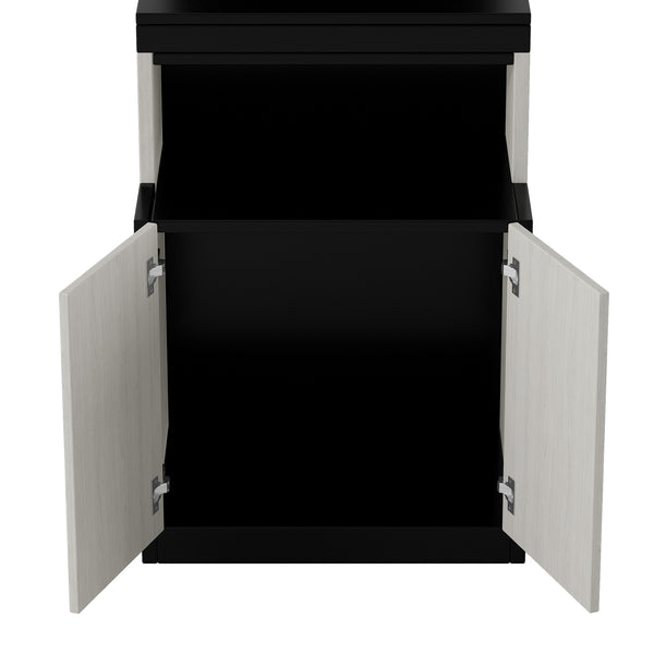 English Elm Full Full Size Murphy Bed with Desk, Shelves & Cabinets in Black+White — Space-Saving, Sturdy Design GX002042AAE