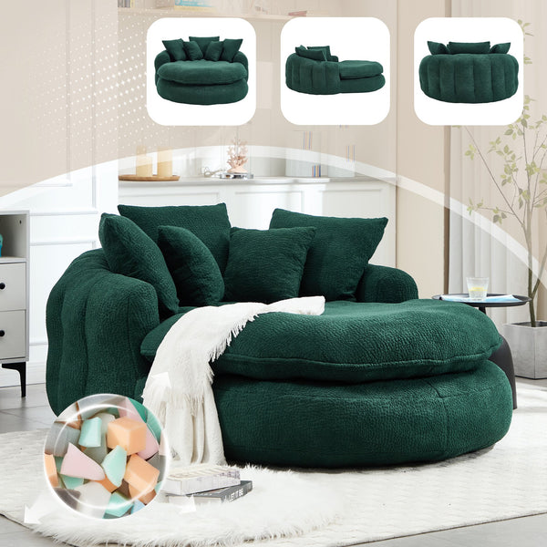 English Elm Oversized Memory Foam Chenille Bean Bag Sofa with Ergonomic Back Support, 3 Large & 2 Small Pillows Emerald W395P359413