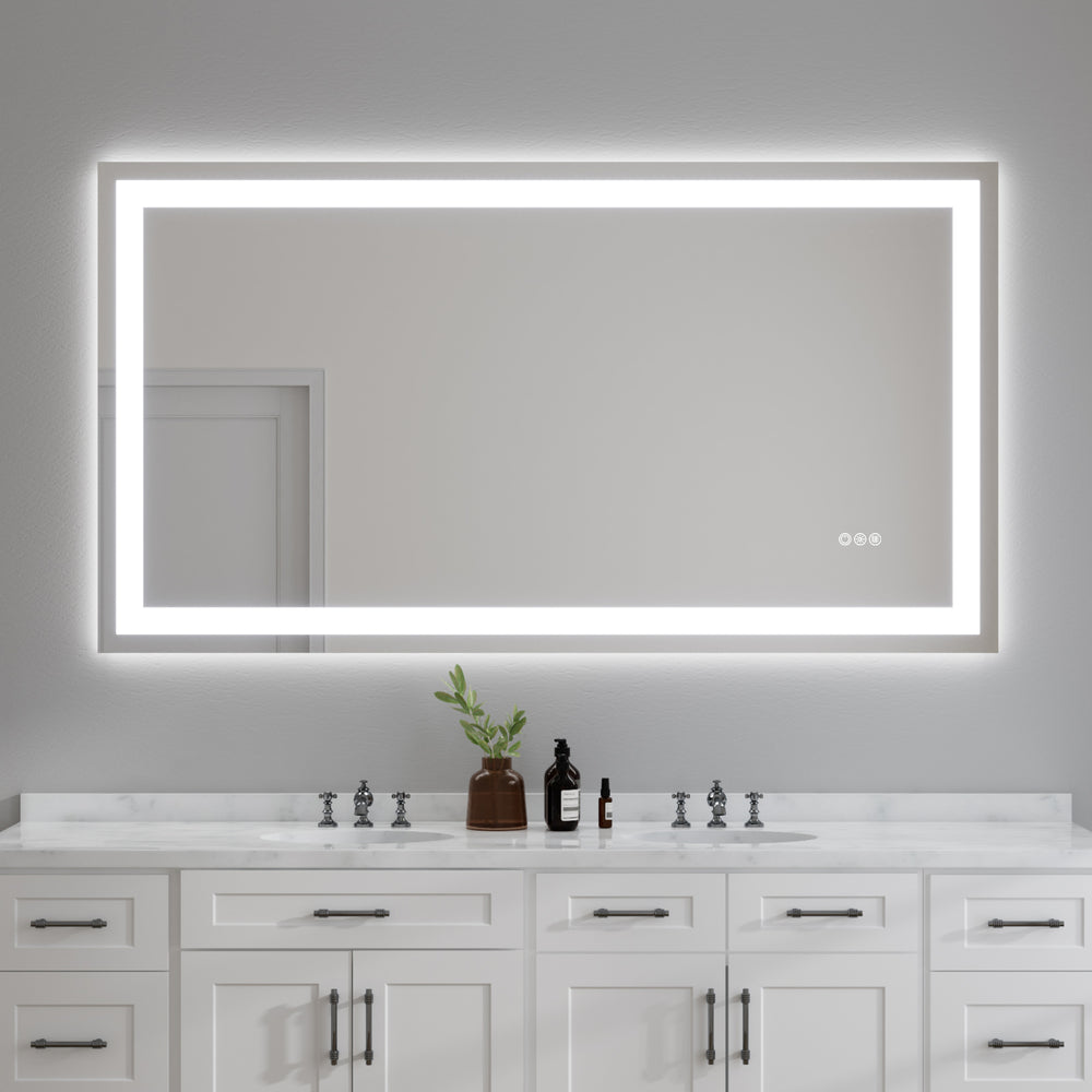 English Elm 55x30" Frameless Eco Mirror with Dual Front/Back LED Strips, 3-Temp Dimmable, UL Listed, Kit Included T3177P320559