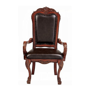 English Elm Brown Scalloped Arm Chair Set of 2 with Cherry Oak Frame, Nailhead Trim, Arched Back & Luxurious Faux Leather Upholstery - Elegant Craftsmanship for Dining or Living Spaces B062P209245