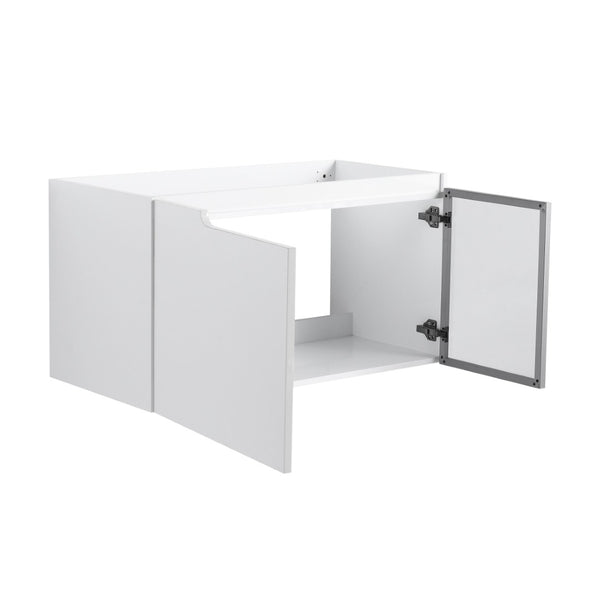 English Elm 36" Floating Bathroom Vanity Glossy White Frosted Glass Soft Close Plywood Cabinet W999P387170