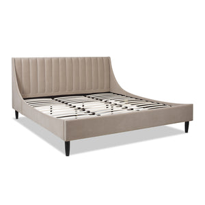 English Elm Jennifer Taylor Home - Aspen King Platform Bed Set With Vertical Tufted Headboard In Mink Beige Velvet - Durable & Stylish B2719P238520