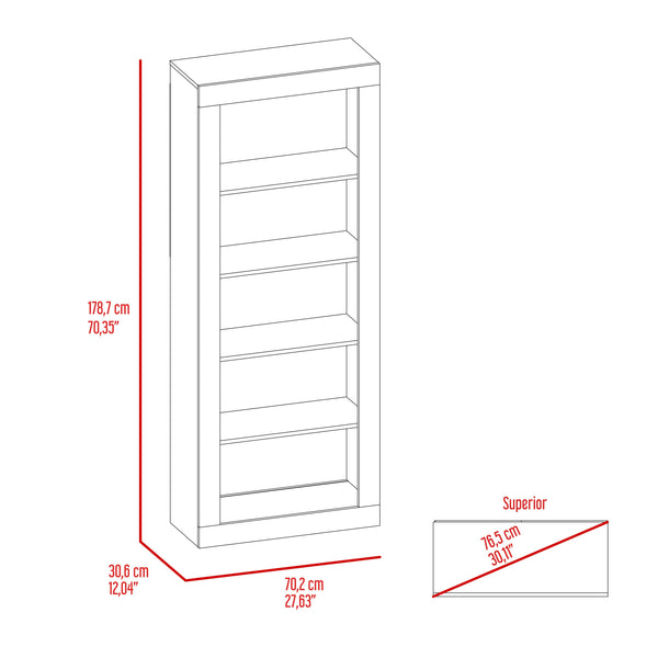 English Elm Bookcase Sleek Vertical Design with 5 Spacious Shelves, Engineered Wood Black, Modern Storage Solution B097S00106
