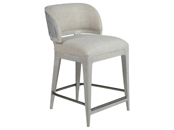 Lexington Artistica Home Olivia Contemporary White Oak Stool With Silver Leaf Accents And Luxurious Upholstered Seat Design Misty Gray Wood 2326-895-01