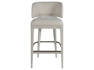 Lexington Artistica Home Olivia Contemporary White Oak Stool With Silver Leaf Accents And Luxurious Upholstered Seat Design Misty Gray Wood 2326-896-01