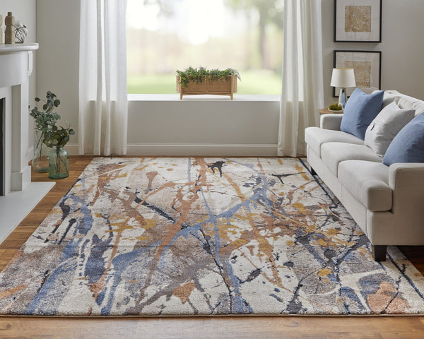 Feizy Rugs Gilmore Vibrant Abstract Area Rug Collection - Elevate Your Space With Modern Geometric Design Blue,Orange,Gray Polypropylene Gil39mpfblumltp00