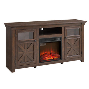 English Elm 2 Door Farmhouse Entertainment Console with Built-in Electric Fireplace Barn Style Espresso W2275S00041