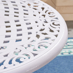 English Elm Dieter Cast Aluminum Round Outdoor Dining Set Seats Four with Scrollwork Lattice Detail N776P381164W-4_54588.00WHI