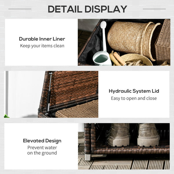 English Elm Outsunny Outdoor Rattan Deck Box With Liner - Stylish Storage For Cushions, Shoes, Pool Toys & More W2225P200517-GIGA