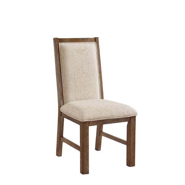 English Elm Transitional Rustic Oak Dining Side Chairs Set of 2 with Padded Beige Linen Seats, Solid Wood Comfort and Style Beige Multi 41 L x 15 W x 20 H B011P197294