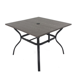 English Elm 5‑piece Outdoor Patio Dining Set Square Iron Table with Wood Grain Finish and Slat Chairs Black W3979S00049