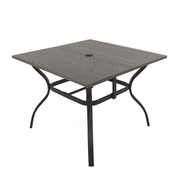 English Elm 5‑piece Outdoor Patio Dining Set Square Iron Table with Wood Grain Finish and Slat Chairs Black W3979S00049