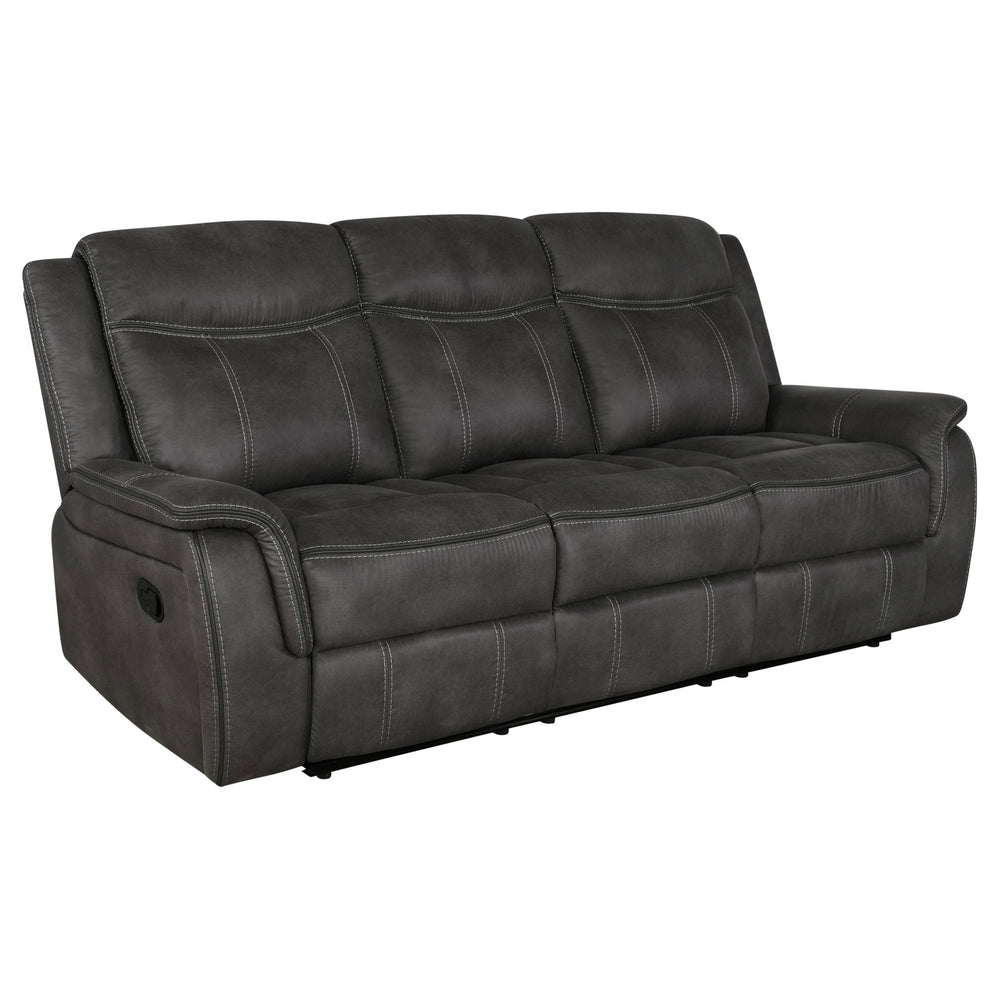 English Elm Franklin Charcoal Performance Microfiber Reclining Sofa with Contrast Stitching, Space-Saving Hugger Design and Manual Recliners offering Modern Comfort and Style B062P378329