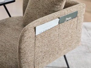 English Elm Leisure Linen Accent Chair with Built-in Side Table Pockets and Lumbar Pillow Modern Khaki W395P453308