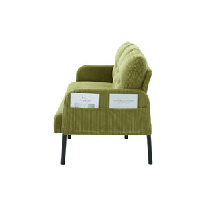 English Elm United We Win Corduroy Loveseat Plush Ergonomic Sofa with Spring Support Metal Legs Olive Green W1568P410049