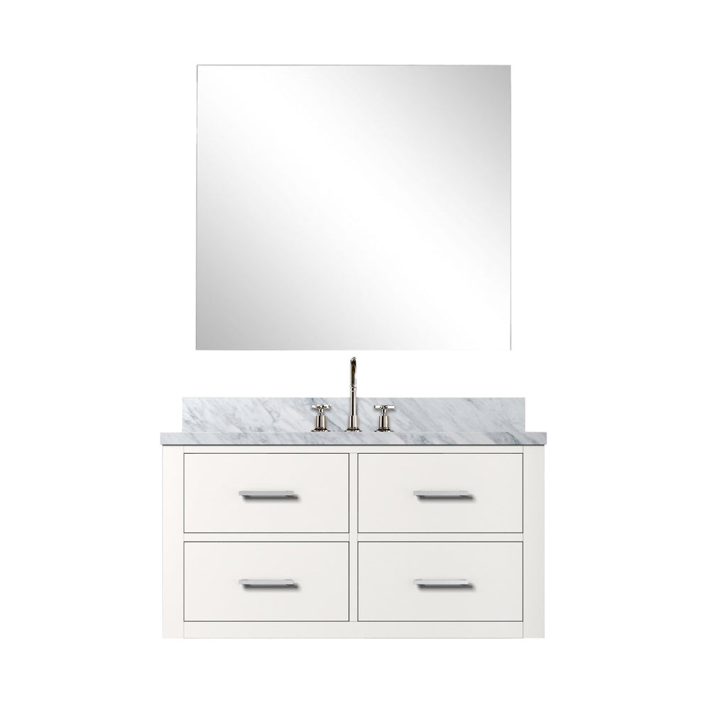 English Elm White Single-Basin Vanity Set With Carrara Marble Top, Frameless Mirror & Chrome Faucet For Elegant Bath B2731S01981-GIGA
