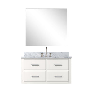 English Elm White Single-Basin Vanity Set With Carrara Marble Top, Frameless Mirror & Chrome Faucet For Elegant Bath B2731S01981-GIGA