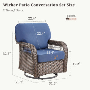 English Elm Outdoor Wicker Swivel Glider Chair Set Patio Rocker with Plush T Back Cushions T3773P418419