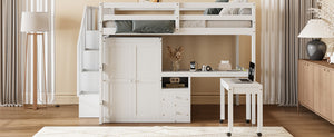 English Elm Queen Murphy Bed with Integrated Desk Cabinet Shelves Space Saving Studio Solution White N708S00014K