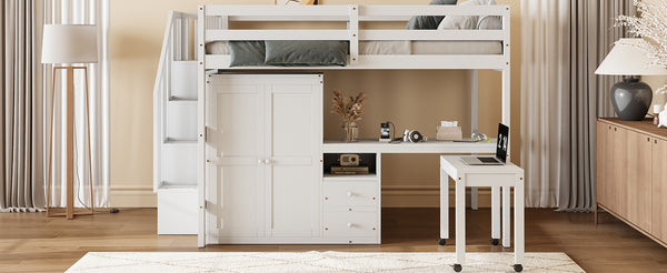 English Elm Queen Murphy Bed with Integrated Desk Cabinet Shelves Space Saving Studio Solution White N708S00014K