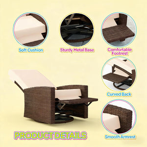 English Elm Swivel Recliner Outdoor Wicker Chair with Footrest Pe Rattan Patio Lounge Seat T3971P444290