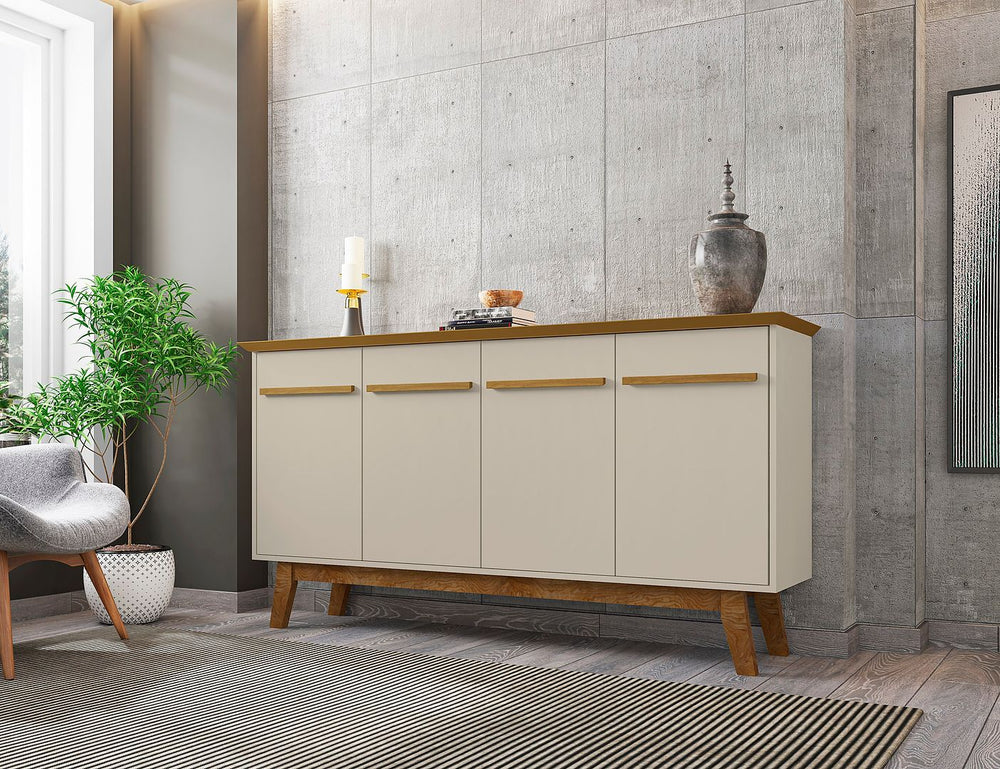 Manhattan Comfort Yonkers Mid-Century Modern Sideboard / Buffet Stand Off White and Cinnamon 232BMC12