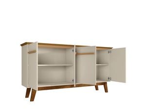Manhattan Comfort Yonkers Mid-Century Modern Sideboard / Buffet Stand Off White and Cinnamon 232BMC12