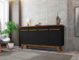 Manhattan Comfort Yonkers Mid-Century Modern Sideboard / Buffet Stand Black and Cinnamon 232BMC82