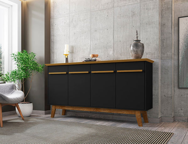 Manhattan Comfort Yonkers Mid-Century Modern Sideboard / Buffet Stand Black and Cinnamon 232BMC82