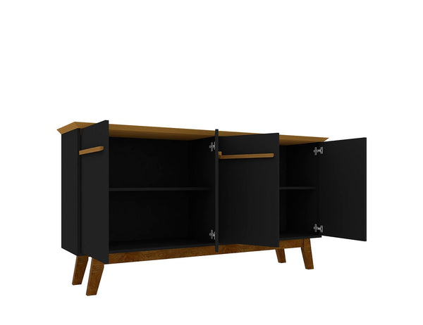 Manhattan Comfort Yonkers Mid-Century Modern Sideboard / Buffet Stand Black and Cinnamon 232BMC82