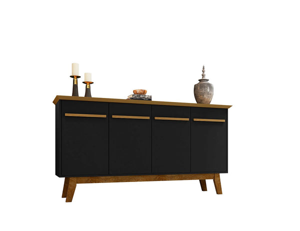 Manhattan Comfort Yonkers Mid-Century Modern Sideboard / Buffet Stand Black and Cinnamon 232BMC82