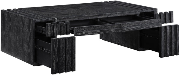 Meridian Furniture Stanton Oak Veneer Coffee Table with Six Hidden Drawers for Modern Living Rooms Black 232Black-C