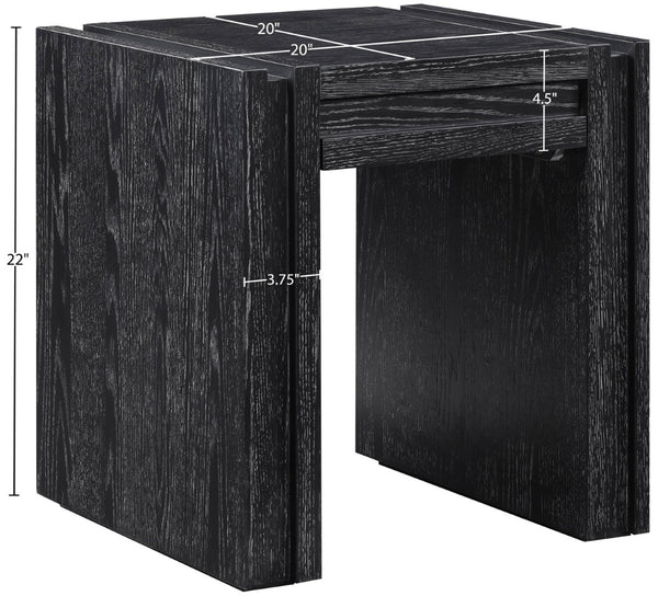 Meridian Furniture Stanton Sculptural End Table with Hidden Drawer and Geometric Inlay for Modern Living Rooms Black 232Black-E