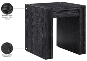 Meridian Furniture Stanton Sculptural End Table with Hidden Drawer and Geometric Inlay for Modern Living Rooms Black 232Black-E