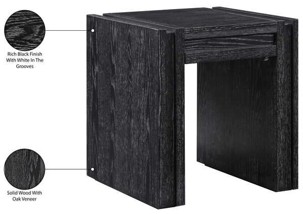 Meridian Furniture Stanton Sculptural End Table with Hidden Drawer and Geometric Inlay for Modern Living Rooms Black 232Black-E