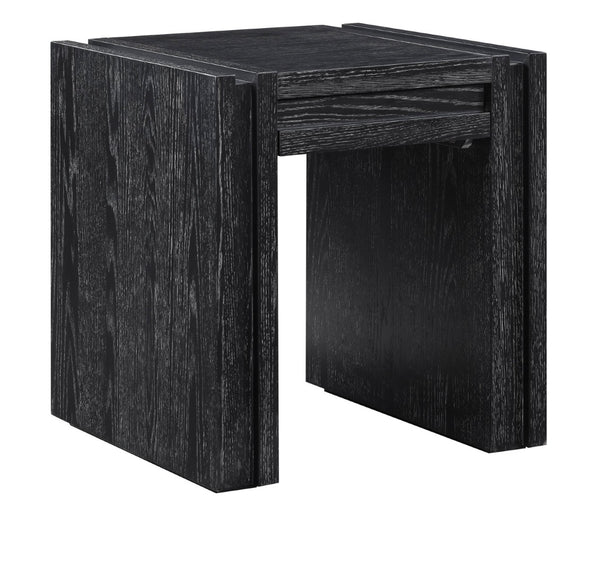 Meridian Furniture Stanton Sculptural End Table with Hidden Drawer and Geometric Inlay for Modern Living Rooms Black 232Black-E