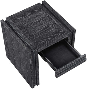 Meridian Furniture Stanton Sculptural End Table with Hidden Drawer and Geometric Inlay for Modern Living Rooms Black 232Black-E
