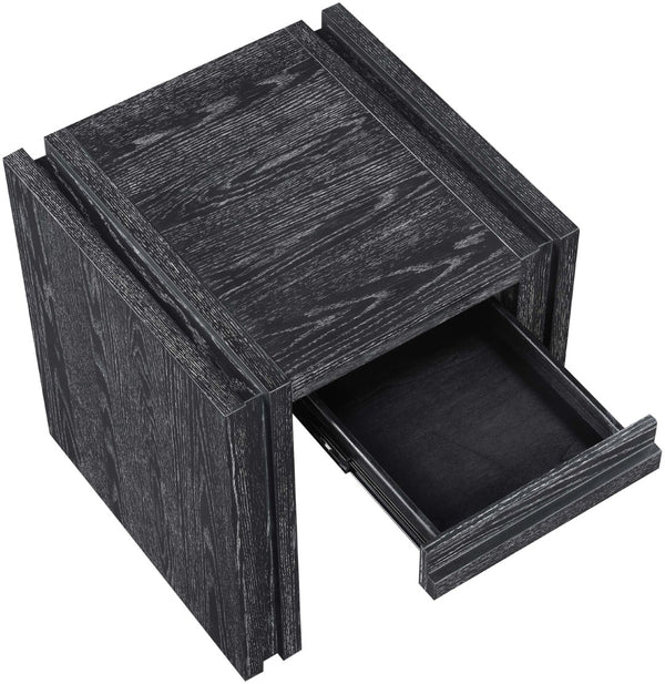 Meridian Furniture Stanton Sculptural End Table with Hidden Drawer and Geometric Inlay for Modern Living Rooms Black 232Black-E