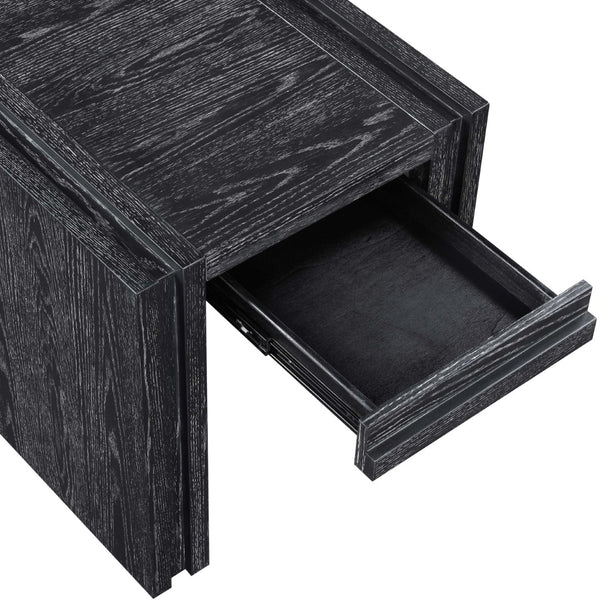 Meridian Furniture Stanton Sculptural End Table with Hidden Drawer and Geometric Inlay for Modern Living Rooms Black 232Black-E