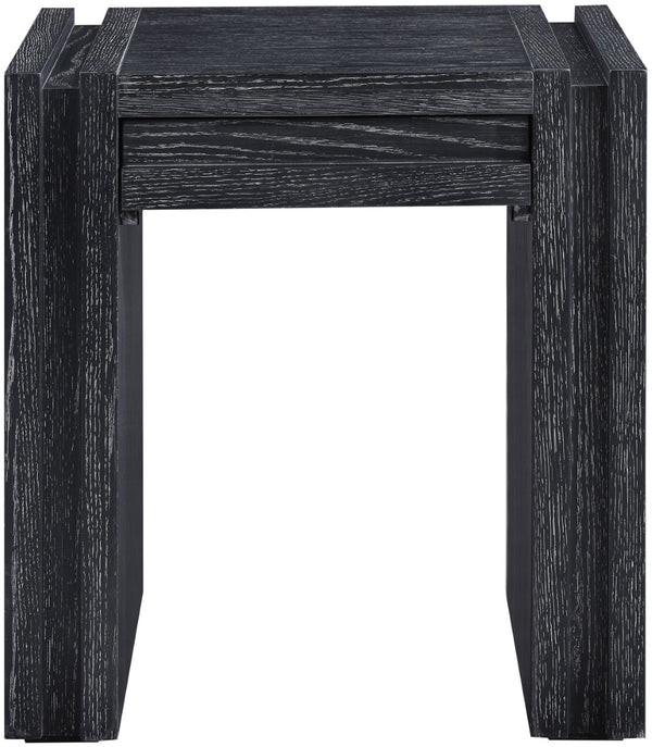 Meridian Furniture Stanton Sculptural End Table with Hidden Drawer and Geometric Inlay for Modern Living Rooms Black 232Black-E