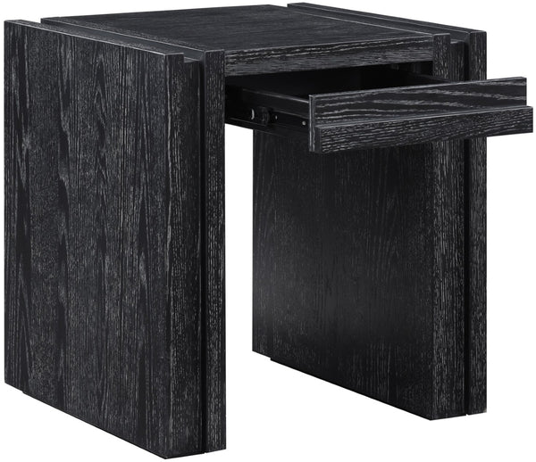 Meridian Furniture Stanton Sculptural End Table with Hidden Drawer and Geometric Inlay for Modern Living Rooms Black 232Black-E