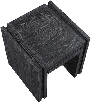 Meridian Furniture Stanton Sculptural End Table with Hidden Drawer and Geometric Inlay for Modern Living Rooms Black 232Black-E