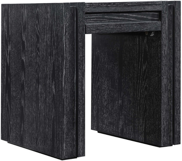 Meridian Furniture Stanton Sculptural End Table with Hidden Drawer and Geometric Inlay for Modern Living Rooms Black 232Black-E
