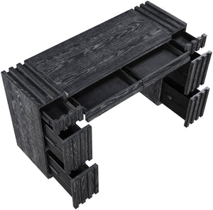 Meridian Furniture Stanton Solid Wood Console Table with Eight Drawers and Grooved Geometric Fronts for Entryway Black 232Black-T