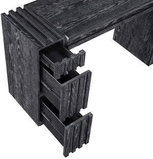 Meridian Furniture Stanton Solid Wood Console Table with Eight Drawers and Grooved Geometric Fronts for Entryway Black 232Black-T