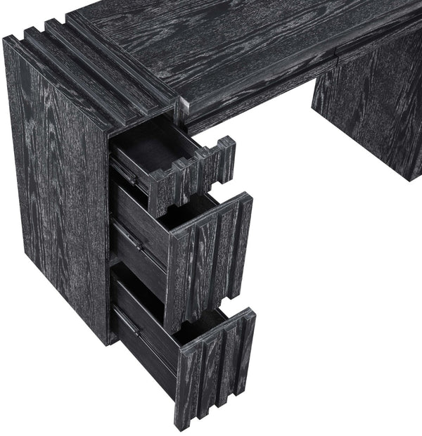 Meridian Furniture Stanton Solid Wood Console Table with Eight Drawers and Grooved Geometric Fronts for Entryway Black 232Black-T