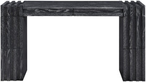 Meridian Furniture Stanton Solid Wood Console Table with Eight Drawers and Grooved Geometric Fronts for Entryway Black 232Black-T