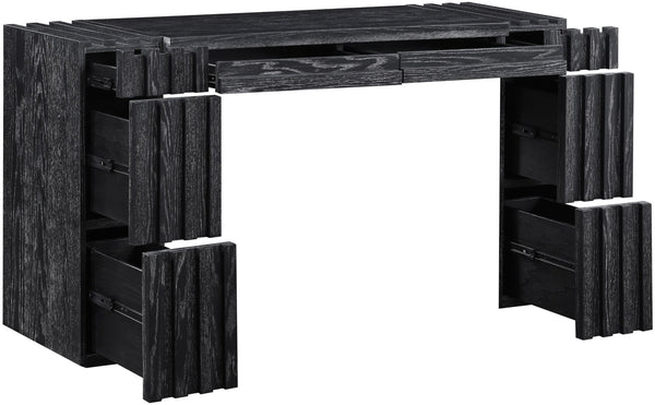 Meridian Furniture Stanton Solid Wood Console Table with Eight Drawers and Grooved Geometric Fronts for Entryway Black 232Black-T